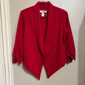 Hybrid & Company Women’s Red Open-Front Jacket with Ruched 3/4 Sleeves